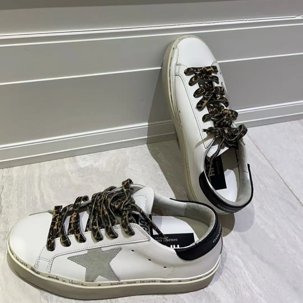 White Sneakers with Leopard Print Laces